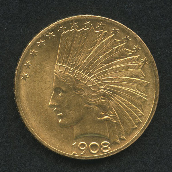 アメリカ 10ドル金貨 1908年 インディアン・ヘッド UNC - 加治将一オフィシャルサイト 『加治将一の部屋』